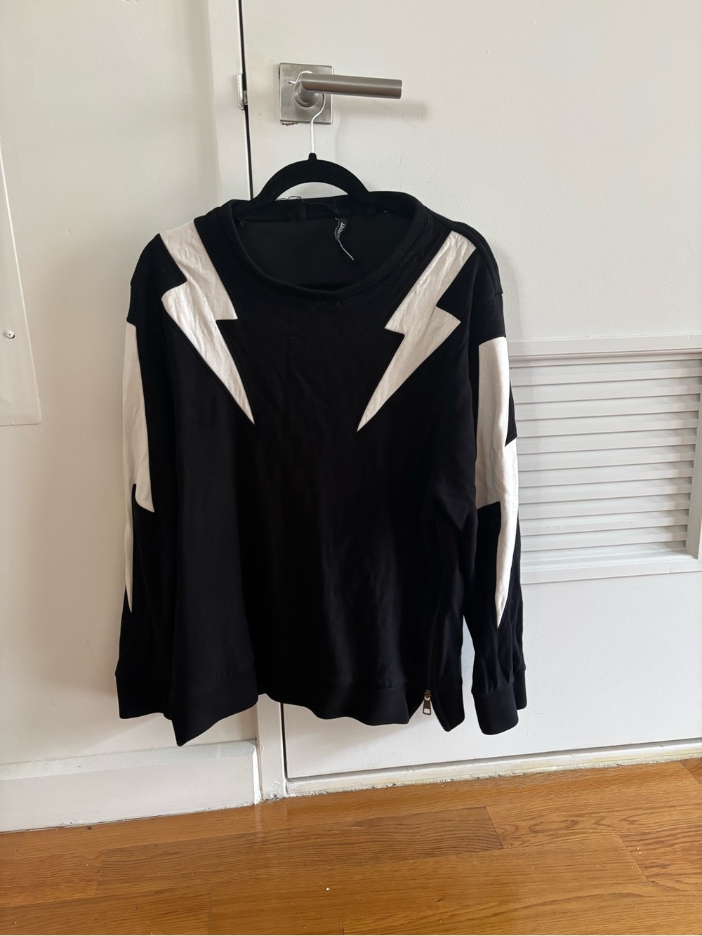 Neil Barrett Black Sweatshirt with White Lightning Accents Slim Fit Size Large
